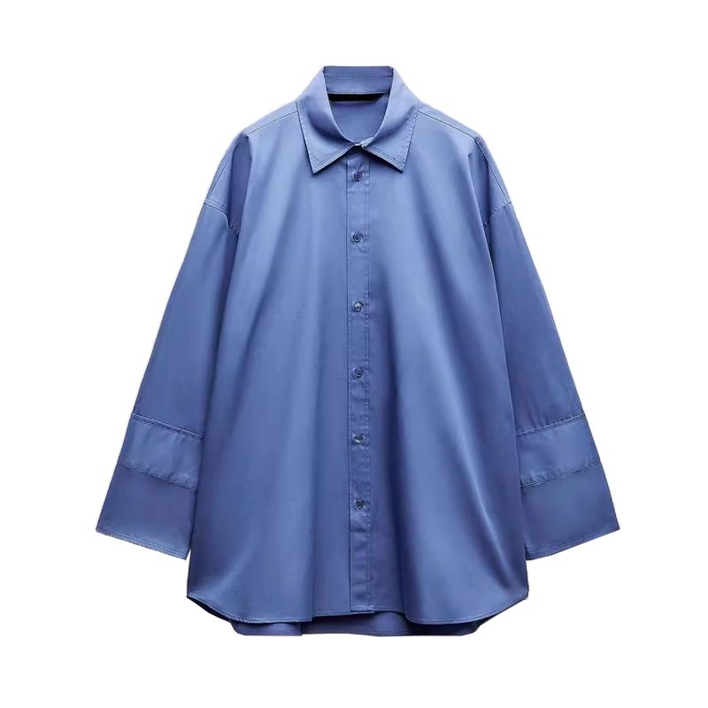 Spring New Women's Clothing Minimalist Trench Coat Fabric Loose Lapel Long Sleeves Poplin Shirt Tops 8946202
