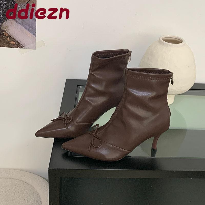 Móda Móda Mašle Moderní Dámské Kotníkové Boty na Podpatku Boty Špičatá Špička Dámské Krátké Boty Zipy Boty Dámské Lodičky