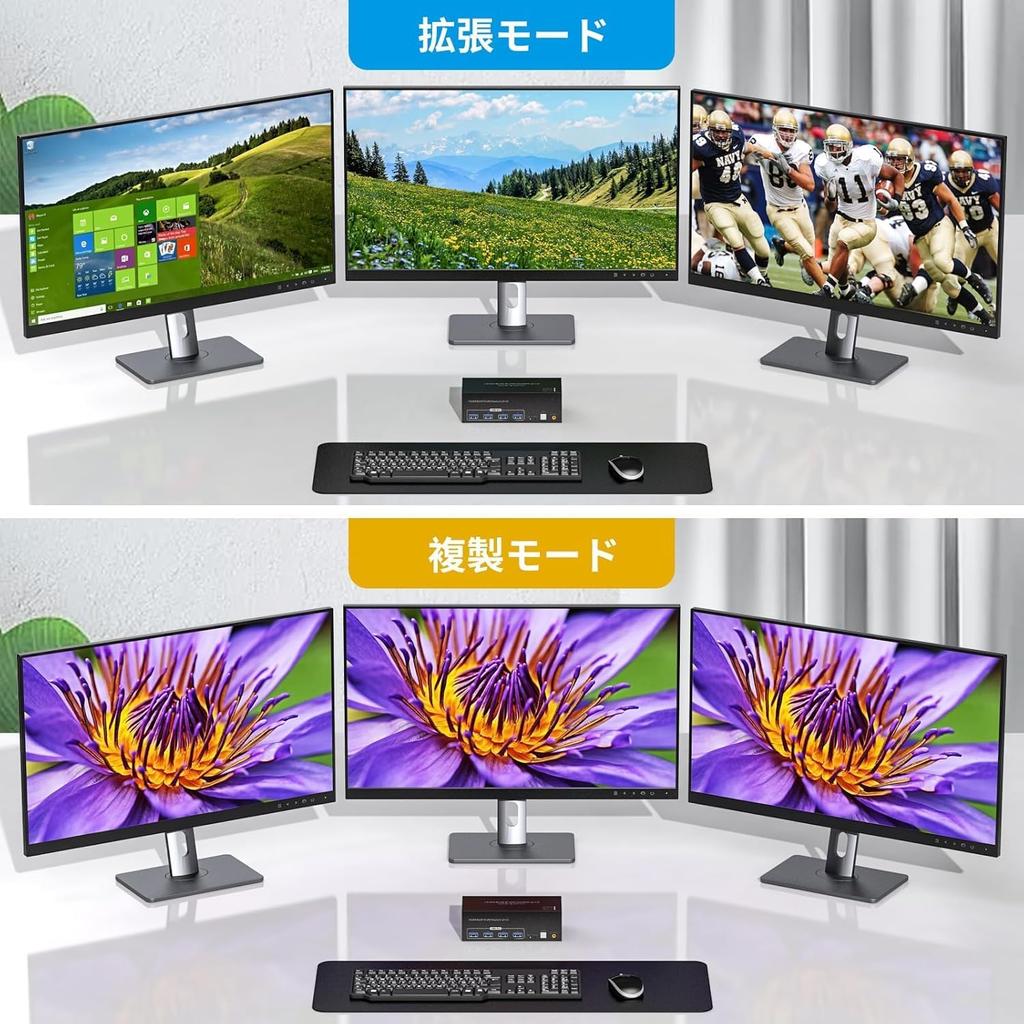 Switch 2PC 3 Monitore Simultan 8K KVM-Umschalter SW232 3 Displays Simultaner Ausgang 2PC Sharing 4 Hub Switching 4K 144Hz KVM-Umschalter Eingabegerät