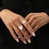 Niche Design Pearl Hollow Heart Rings Set Ins Metal Sliver Color Tapping Pleated Irregular Heart Ring Fashion Jewelry