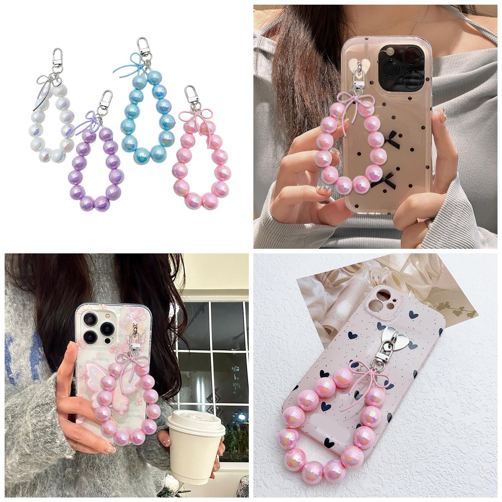 

Handmade UV Beaded Keychain with Bowknot Phone Charm Keyring Bag Pendant Perfect for Phones and Handbag Purses Wallet білий