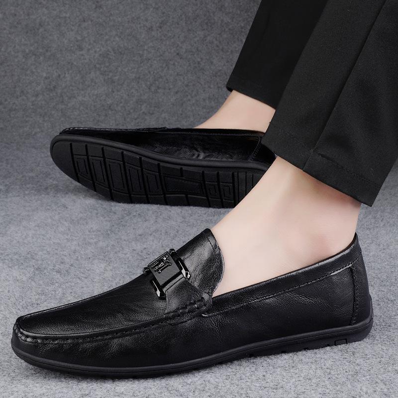 Loafers men's shoes leather overalls Doudou shoes casual shoes Korean version lazy driving shoes one pedal driver shoes