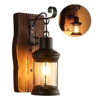 Nostalgic Look Wooden Wall Lamps Vintage Decorative Wall Lamp Personality Wall Light Fixtures  Cafe