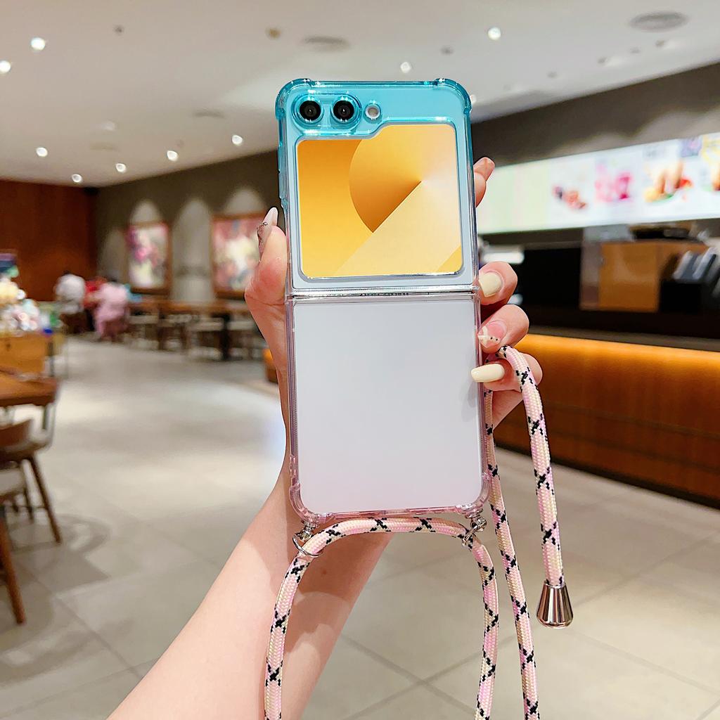 For Samsung Galaxy Z Flip7 FE 5G/Z Flip6 5G Case Gradient Color TPU Phone Cover with Lanyard