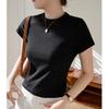 Neues Sommer Damen reiner Baumwolle Kurzarm T-Shirt Hohe Taille Rundhalsausschnitt Raglan Top Lässiges Kurzes Hemd