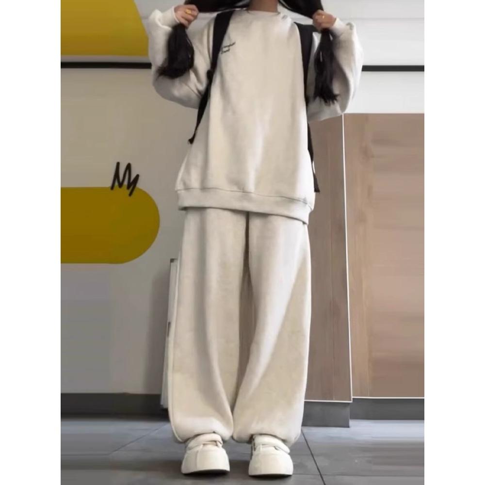 GMXIA Conjunto de Roupa Esportiva Feminina de Lã e Espesso para Primavera e Outono Tamanho Plus, Conjunto de Corrida Solto de Duas Peças para Mulheres