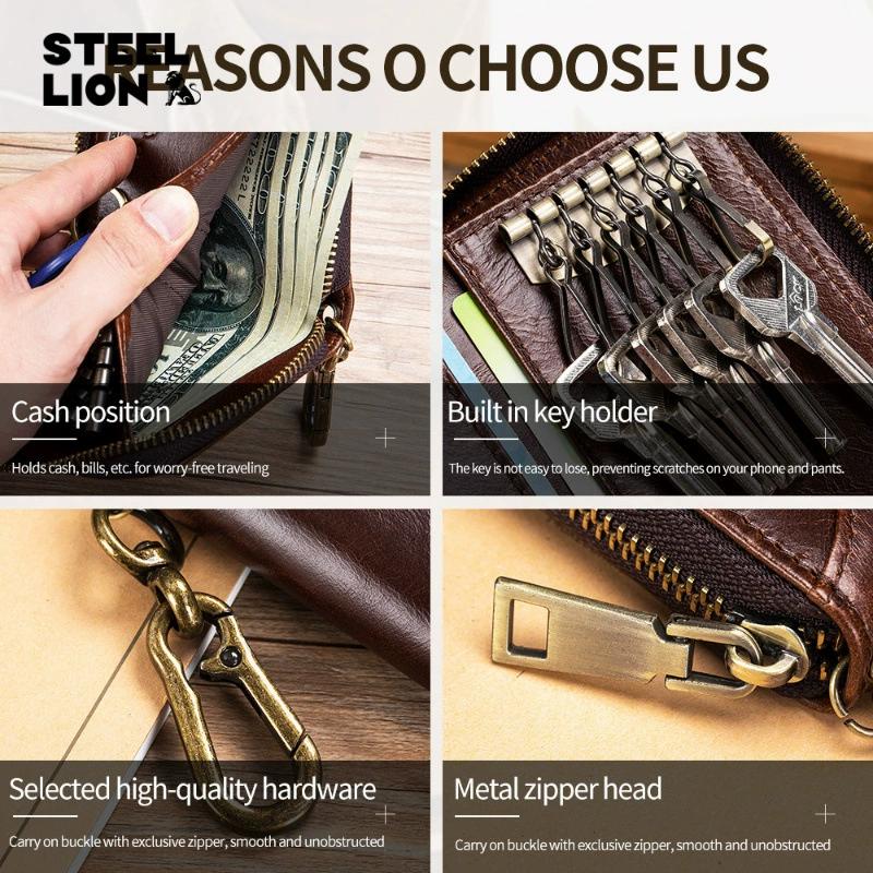 Erkekler için Premium Hakiki Deri Araba Anahtarlığı - RFID Engelleme Bel Klipsli Anahtar Düzenleyici 2'si 1 Arada Bozuk Para Cebi, Hırsızlığa Karşı Dayanıklı İkiye Katlanır Cüzdan