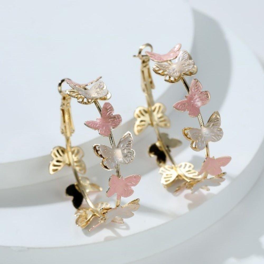 Trendy Butterfly Hoop Earrings Oil Dripping Geometry Metal Round Circle Earrings Multi-Colored Simple Statement Jewelry Women