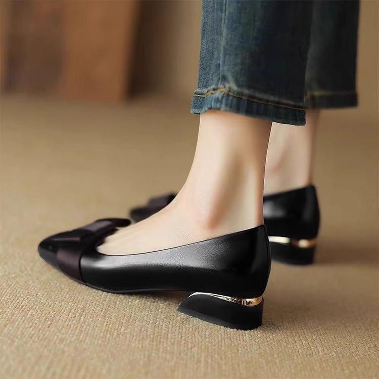 Special Offer Soft Leather Square Head High Heels Women's New Knot Thi Heel Versatile Single Oes