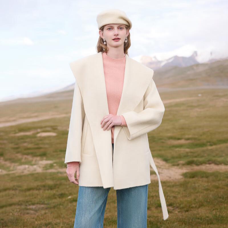 Women's 2024 Winter Elegant Lapel Belted 100% Wool Robe Coat