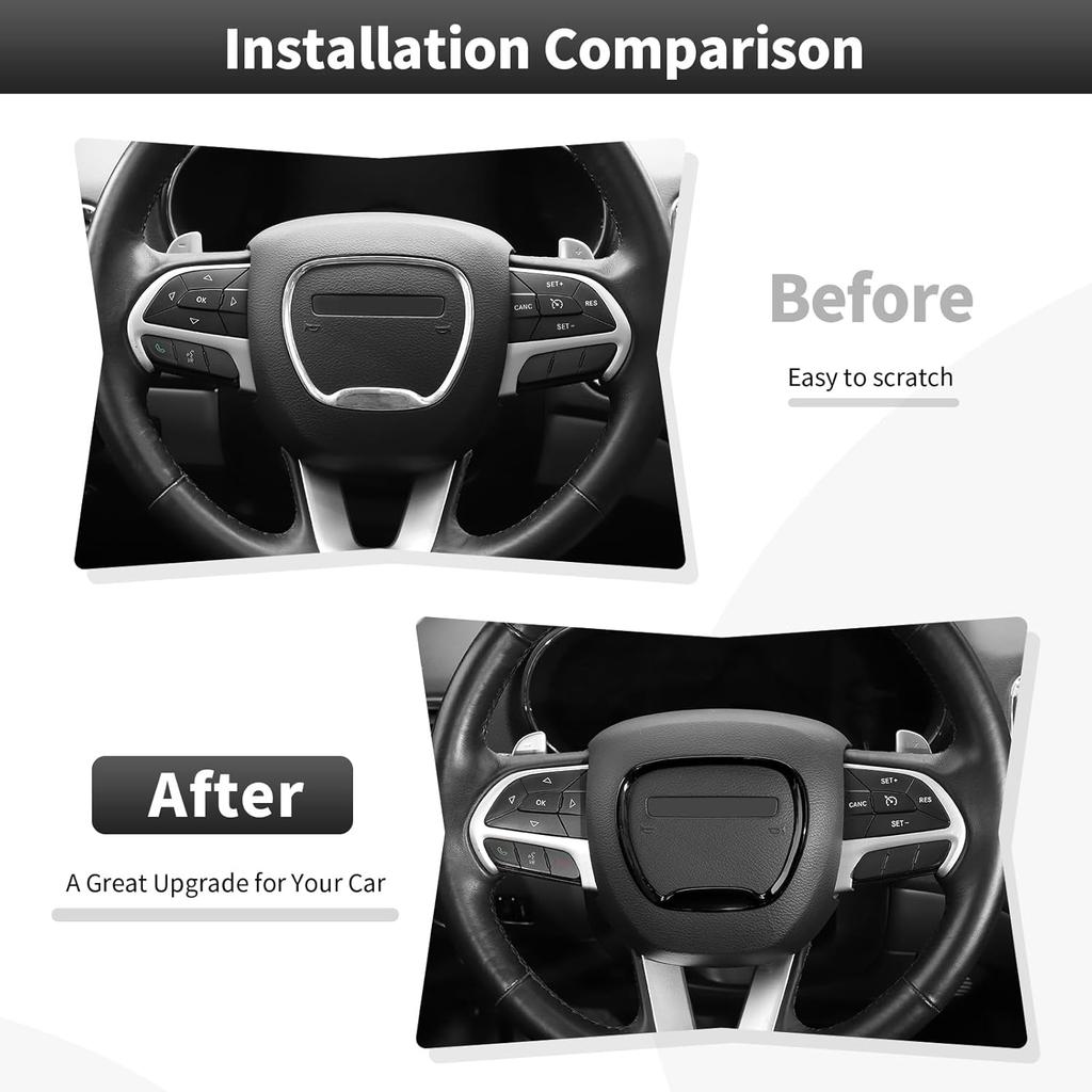 Central Control Steering Button Frame Trim Car Interior Decoration Fit for Dodge Challenger Durango Charger 2015-2025 Interior Accessories,Black