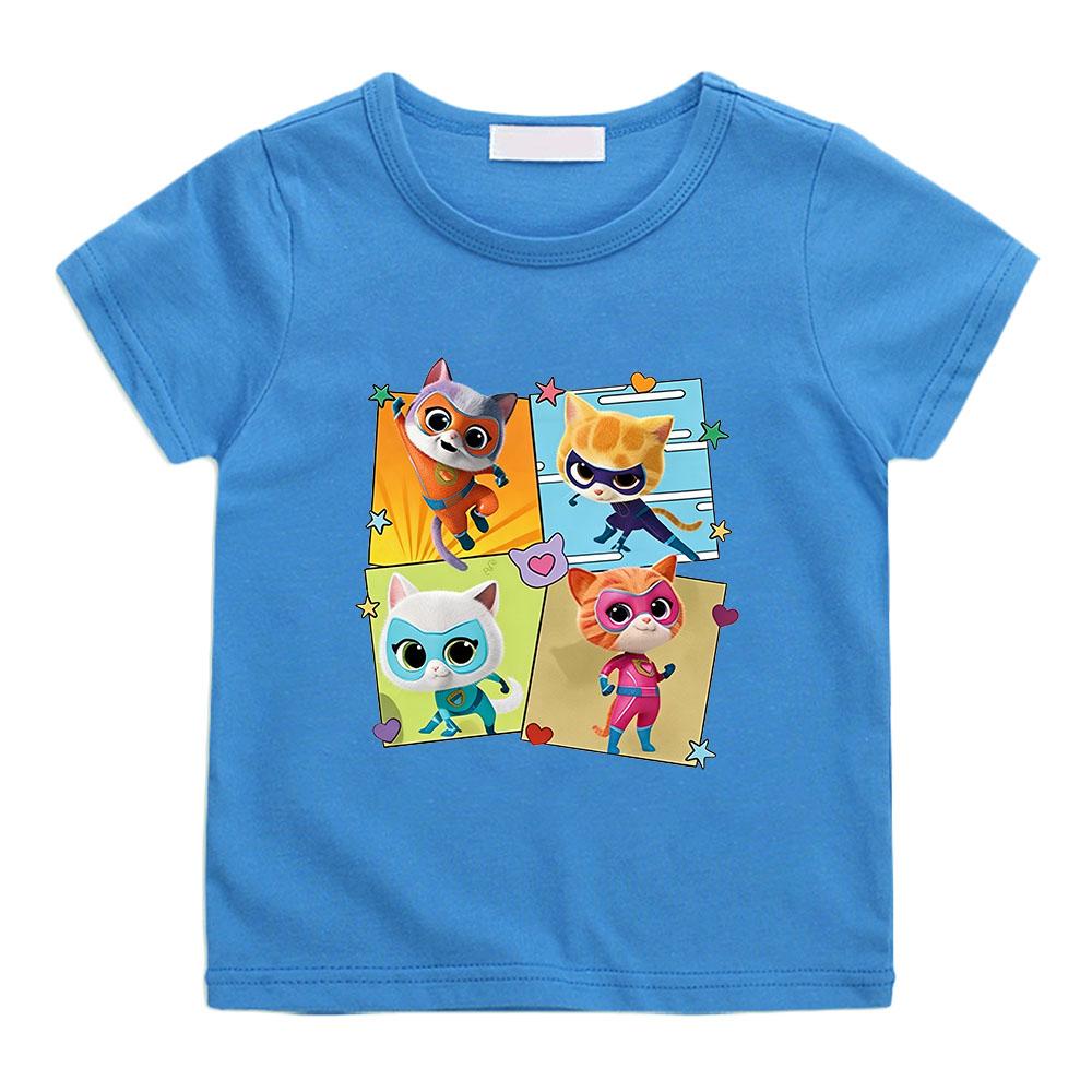 2026 NEW Anime SuperKitties Print T-shirt 100%Cotton Anime T-shirt O-neck Casual Cartoon Boys Tops Cute Girls Short Sleeve Manga Tees Summer Clothes