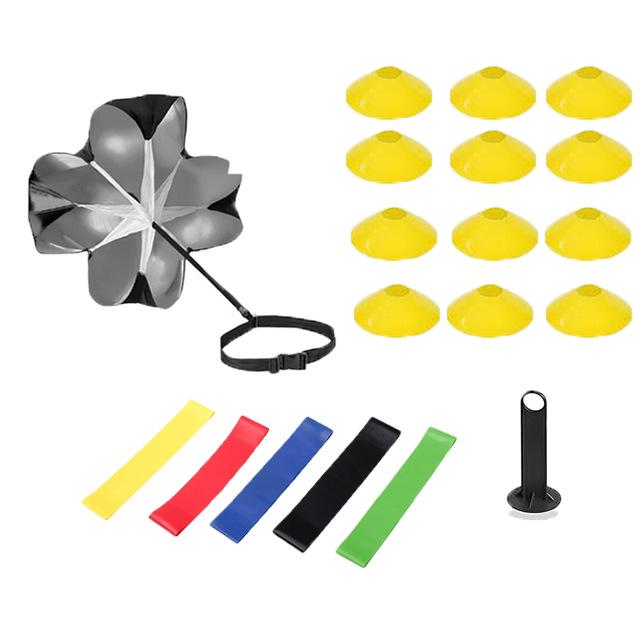 Foldable Agility Ladder & Hurdle Set with Resistance Parachute, Marker Discs, & Bands for Football Training