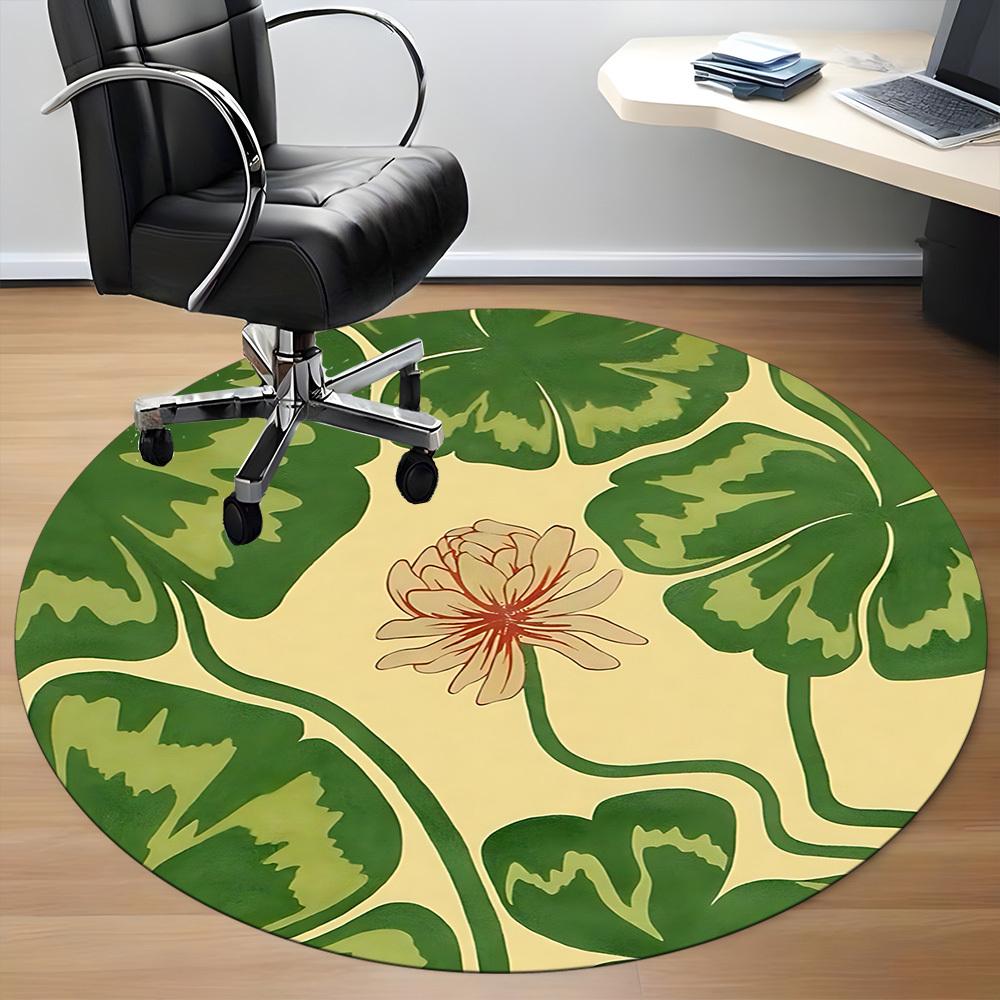 1pc Lotus Leaves Office Round Area Rug,  Mat Suitable For Office, Under Office Chairs Bedroom Living Room Home Decor, Room Deco