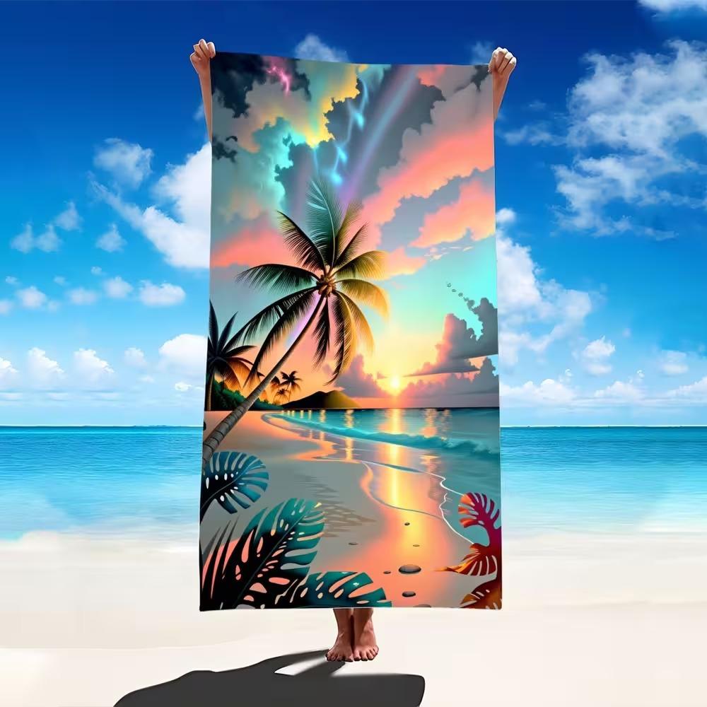 Beach Theme Beach Towel Starfish Shell Printing Microfiber Quick Drying Absorbent Large Bath Towel