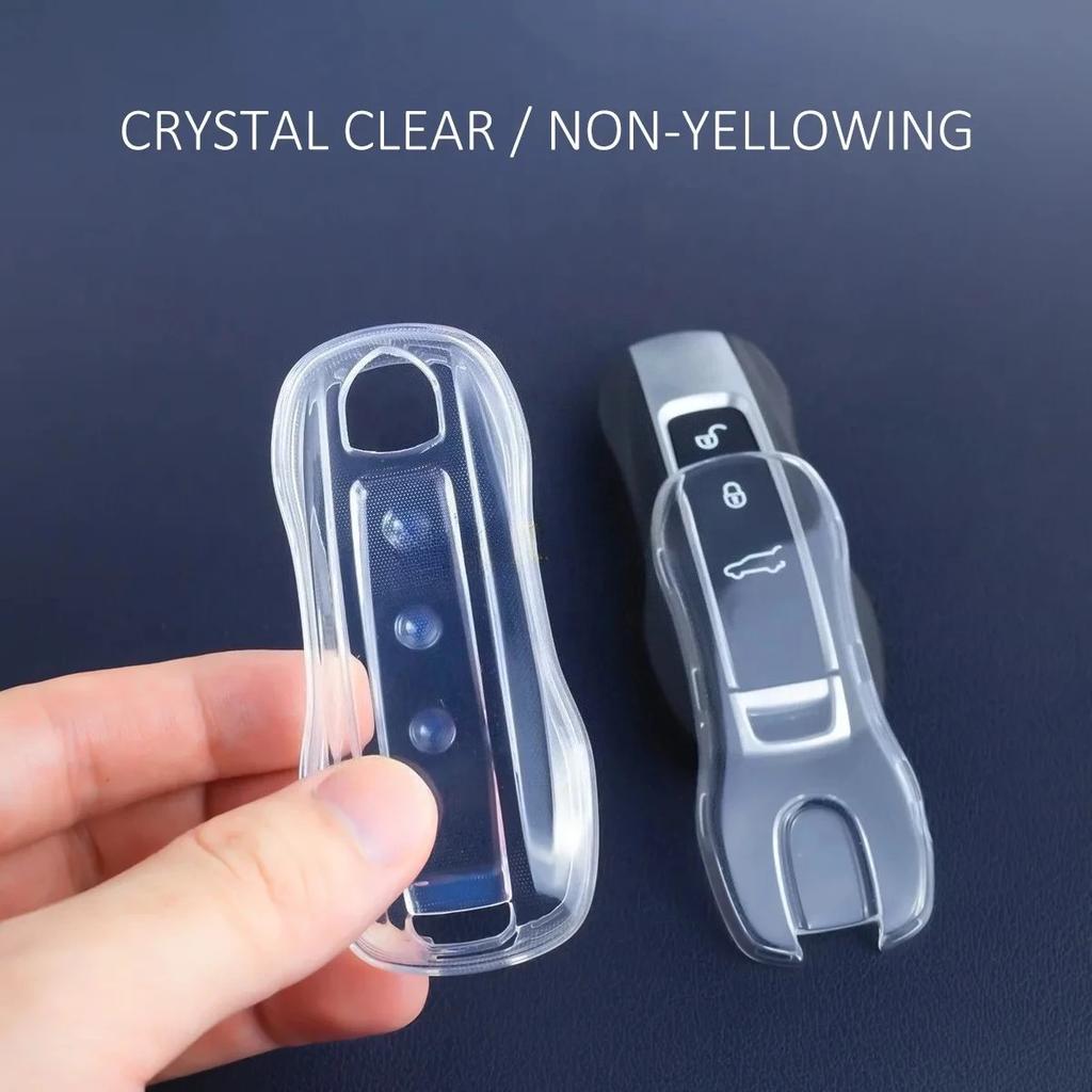 For - Porsche Cayenne/Cayenne Coupe Panamera Taycan 911 Black/Clear Transparent Car Key Fob Case Cover Shell Fob Bag