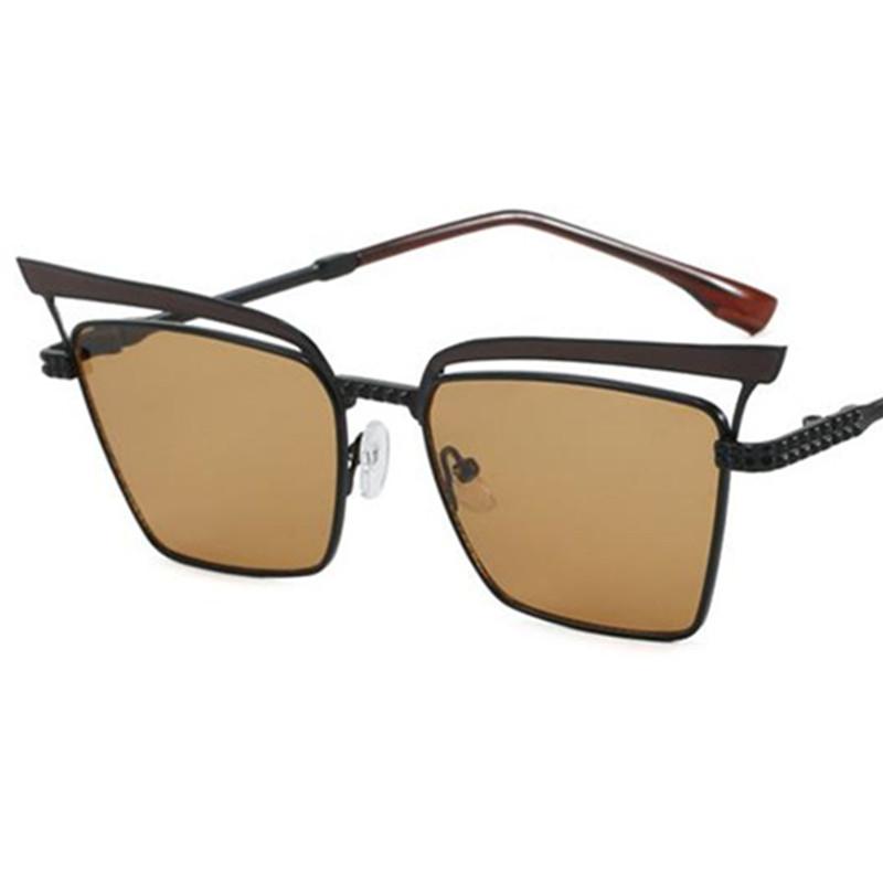 

Fashion Sun Glasses Cat Eye Anti-UV Spectacles Hollow Design Eyeglasses Alloy Frame Google Women Retro Sunglasses as picture чорний коричневого кольору