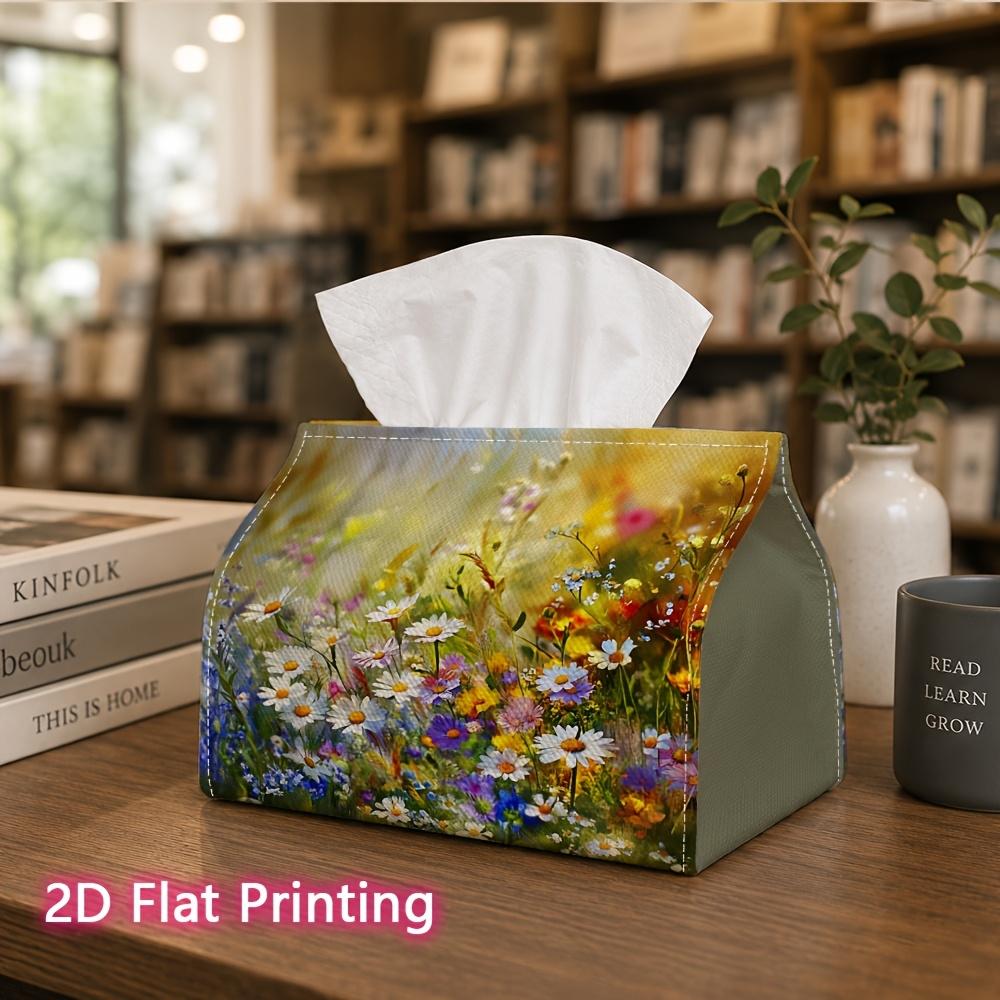 1pc, 2D Flat Printing, Tissue Box Beautiful Wildflower Grassland Pattern Printed Tissue Box, Suitable for Home, Kitchen, And Car Decoration, Tissue Di