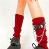 Stylish Ribbed Knitted Leg Warmers for Women Gothic Punk Boot Covers Socks with Heart Chain Leather Belt for Festivals