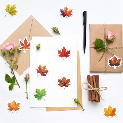 Fall Leaf Stickers 500 Pieces Maple Leaf Envelope Stickers Adhesive Seal Decal Roll For Crafts Journaling Water Bottle Planner