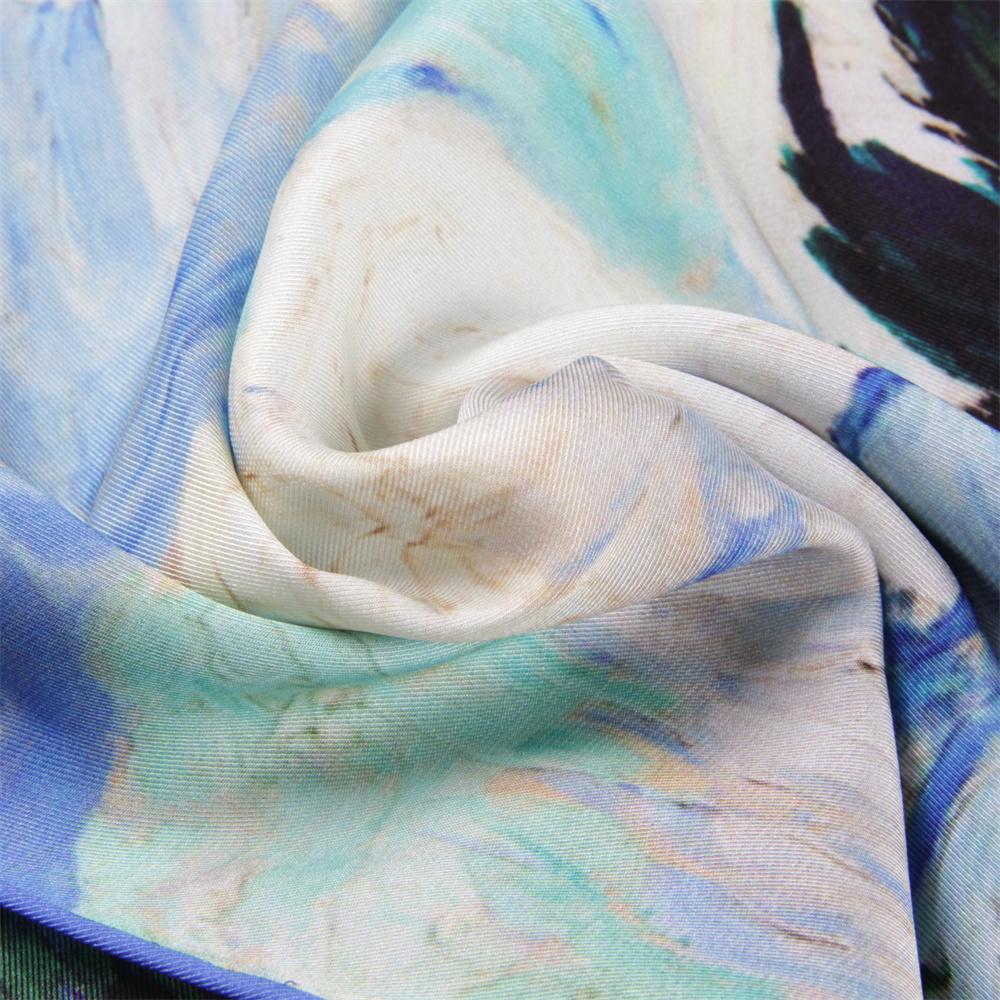 POBING Twill Silk Scarf Women Poncho Hand Rolled Luxury Oil Painting Long Scarves Wraps Bandana Big Shawl Hijabs Female Foulard