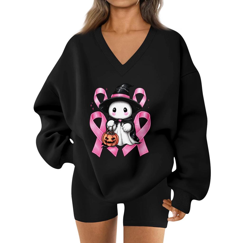 Women's V-neck Dropped Shoulder Halloween Print Sports Sweatshirt Top