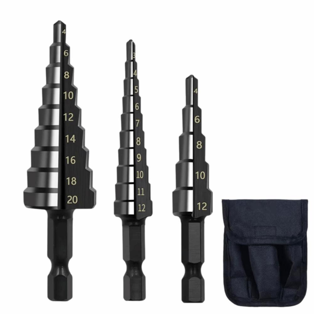 3Pcs Heavy Duty Step Drill Bit Set High Speed Step Drill Bit Hole Cutter  Plastic Drilling