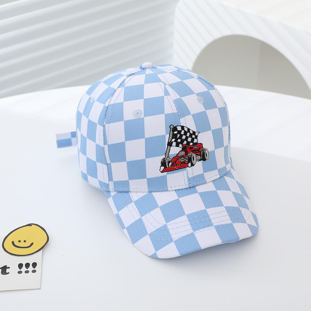 Children'S Hat Formula Racing Baseball Cap Spring And Autumn Boys And Girls Outdoor Sunshade Plaid Printed Cap