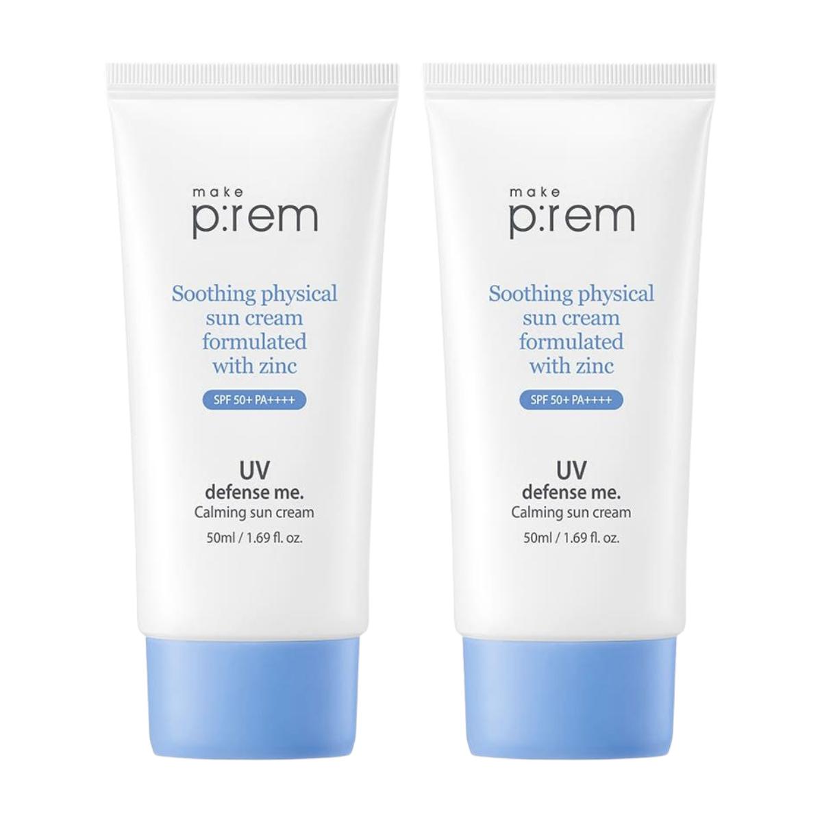 make p:rem UV Defense Me Calming Sun Cream Sunscreen Matte Mineral Defense SPF50+ PA++++ 50ml 2-Pack