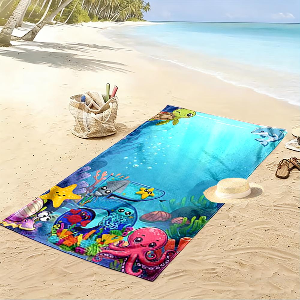 Underwater World with Cute Sea Animals Beach Towel Quick-drying for Travel Outdoor Sports Jogging Beach and Swimming