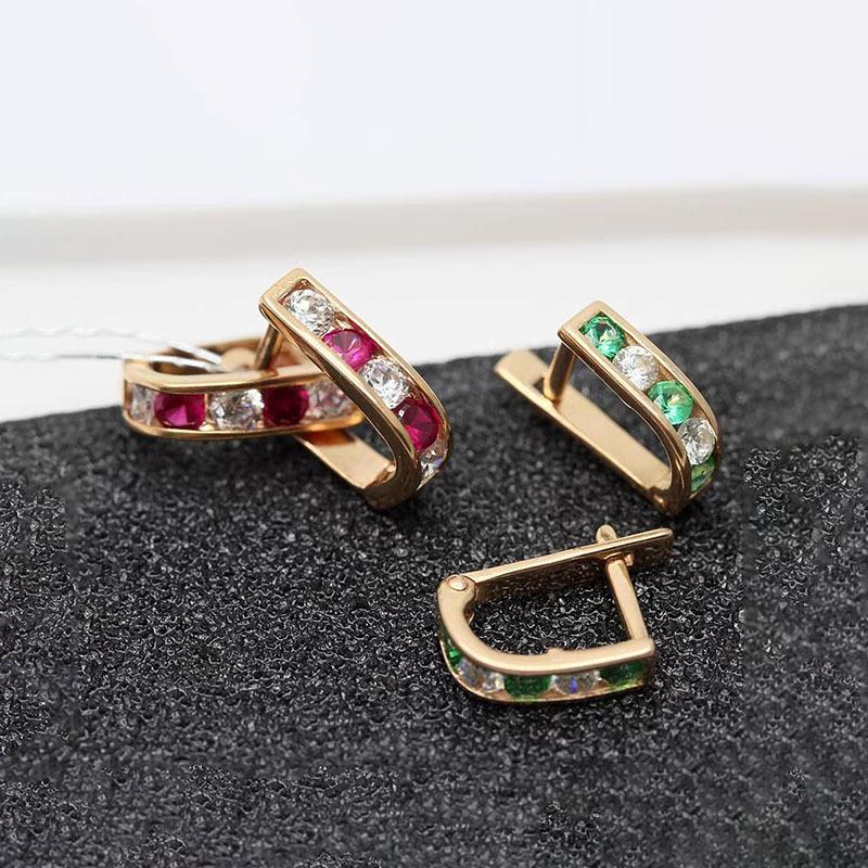 Exquisite Russian Purple Gold Single-Row Zircon Ear Buckle Rose Gold-Plated Emerald Earrings Jewelry