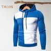 Men Fall Winter Hoodie Colorblock Drawstring Long Sleeves Big Pocket Hooded Retro Thin Loose School Daily Wear Casual Sport Top