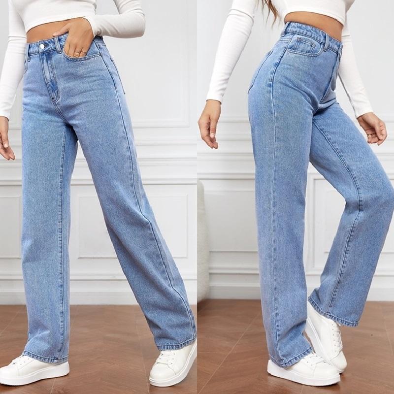 Jeans denim da donna pantaloni dritti elasticizzati solidi pantaloni Jean lunghi casual da donna Pantalon Femme Pantalones De Mujer