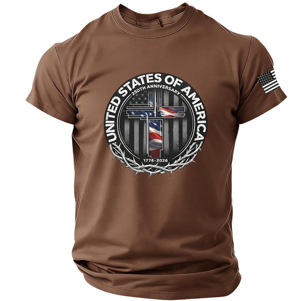 Estados Unidos 250º Aniversário 1776 2026 Camiseta de Manga Curta com Gola Redonda e Estampa de Bandeira para Homens
