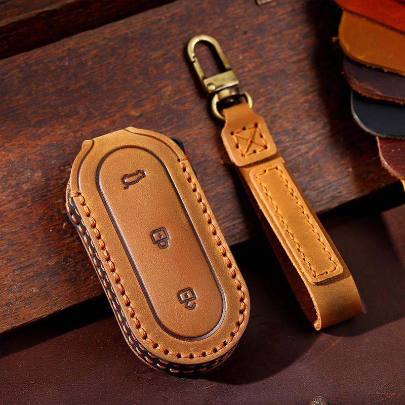 Luxury Crazy Horse Leather Car Key Cover Case Keyring Protective Bag for Leading Ideal One Li Auto L9 Fob Protector Keychain