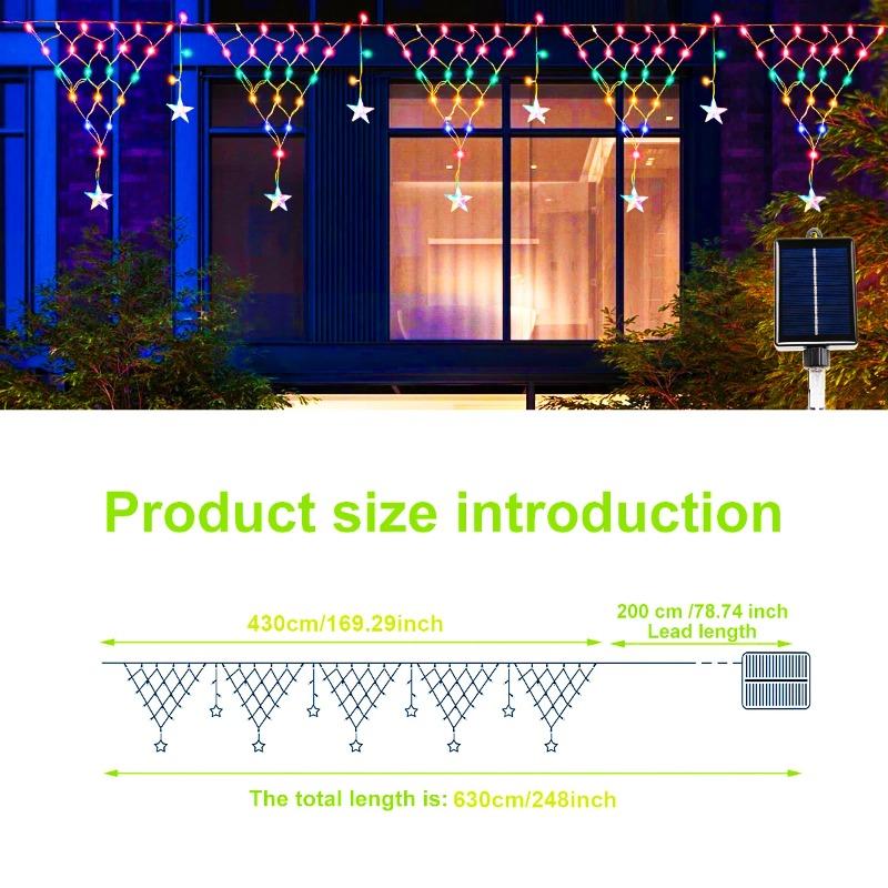 Outdoor Solar Icicle Pentagram String Lights 8 Lighting Modes Waterproof for New Year Christmas Garden Patio Staircase Holiday Decorative Lamps