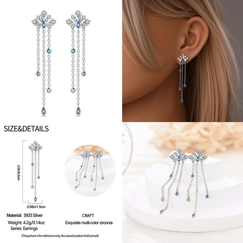 Original 100% 925 Silver Geometric Sun Moon And Stars Tassel Women's Earrings Party Anniversary Gift