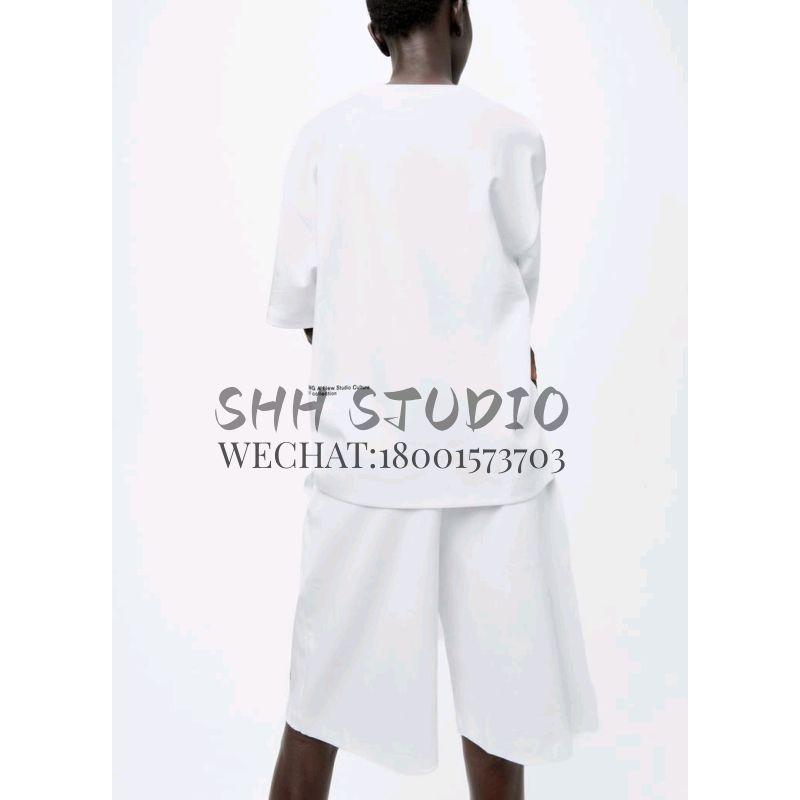 Spring New Minimalist Double-Sided Cloth Printing T-shirt 0264063 High Waist Lace Up Casual Shorts 0264064