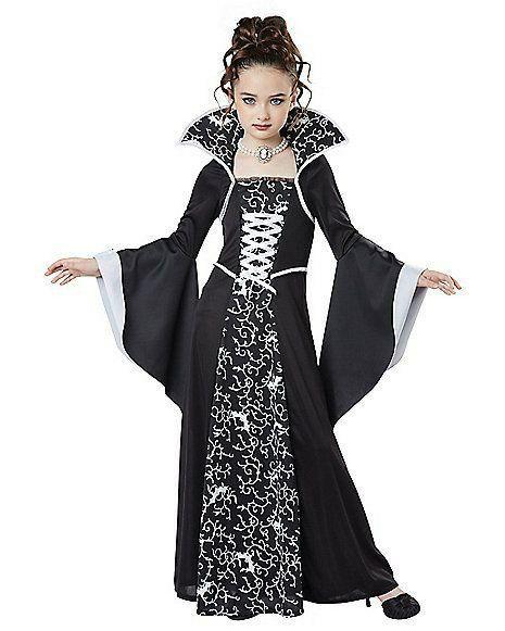 

2026 New Halloween Kids Costume Mid-Century Vintage Lace-up Stand-up Collar Flared Sleeve Print Long Skirt Witch Costume 110cm белый