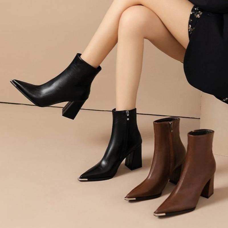 New Trend Women Ankle Boots Sexy Pointed Toe Heeled Shoes Chunky Fashion Pumps  Winter Woman High Heels Goth Chelsea Botas