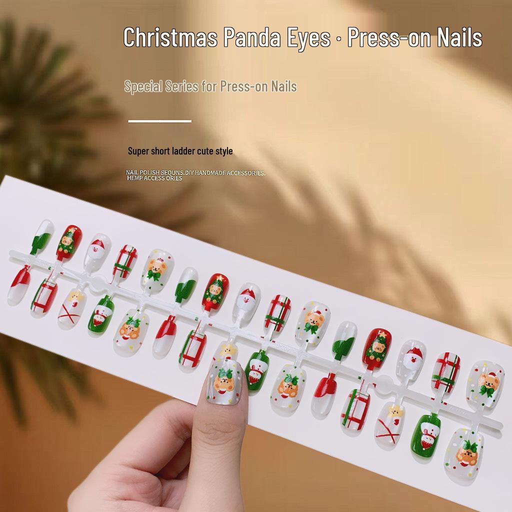 

Christmas Panda Eyes Nail Art Press-Ons: Cute Divided Size Whitening False Nails