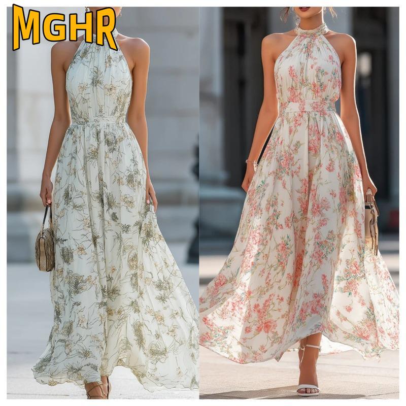 MGHR Damen Mode Sommer Frühling Ärmellos Einfarbige Druck Casual Kleider