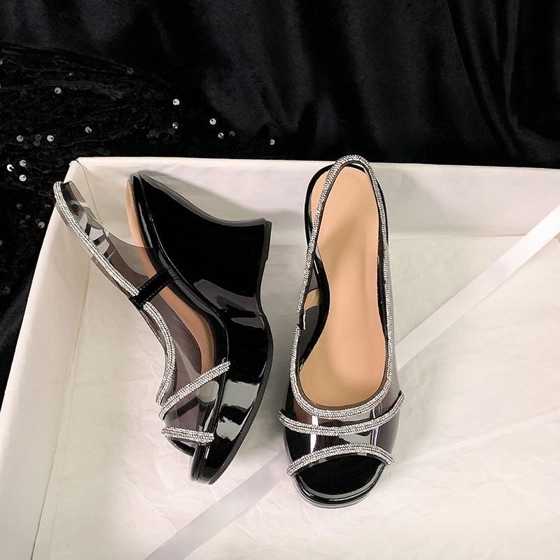 

Fish heel wedge sandals women s 2025 summer new small sexy transparent matching skirt super high heel shoes trendy 39