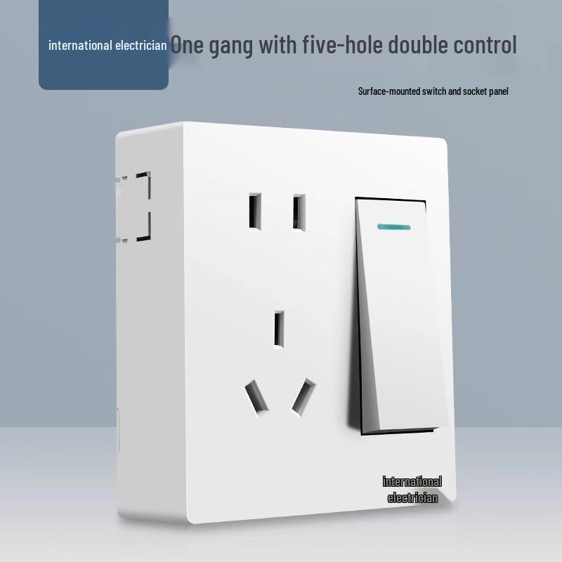 86 Type Double Gang Double Throw Wall Switch & Socket Panel with Exposed Wiring & Five Holes