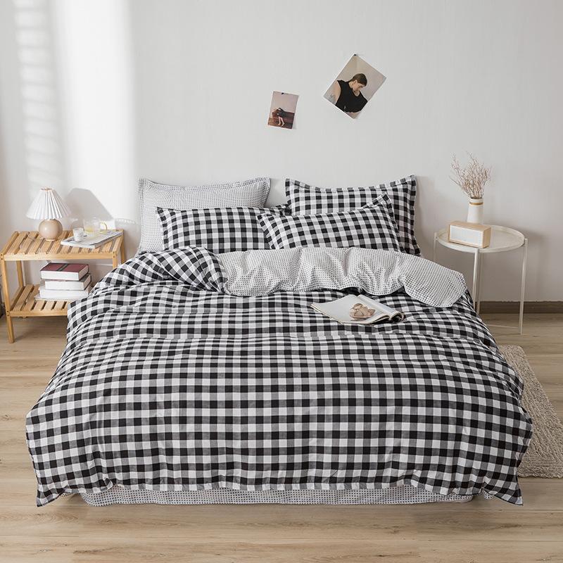 3/4Pcs Bedding Set, Line Block Print Duvet Cover with Sheet Pillowcases Comforter Quilt Cover Single Double Bed