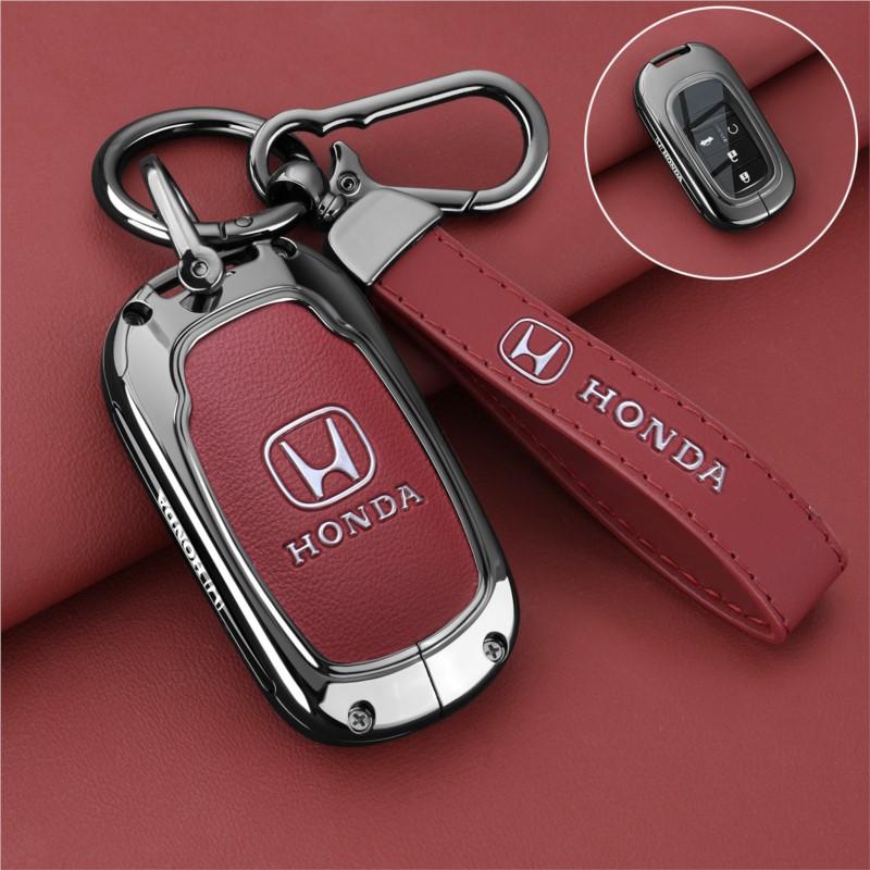 Zinc Alloy+ Leather Car Key Case Cover Shell Accessories For Honda 2022 2023 2024 Accord Civic HR-V CR-V Pilot Sport SI EX EX-L XA6