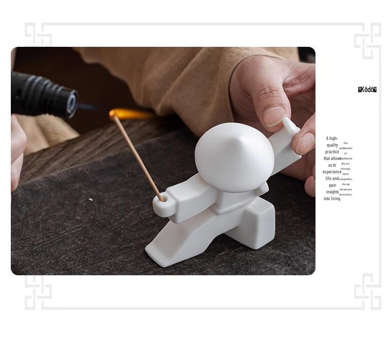 Ceramic Swordsman Incense Holder: Creative Sword-Dancing Ornament & Stick Burner Base