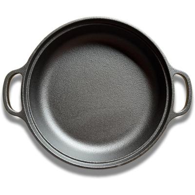 Cast Iron Skillet Round Non Stick Cast Iron Pan with Double Handles for Gas Electric Induction Oven Flat Outdoor Cooking Camping