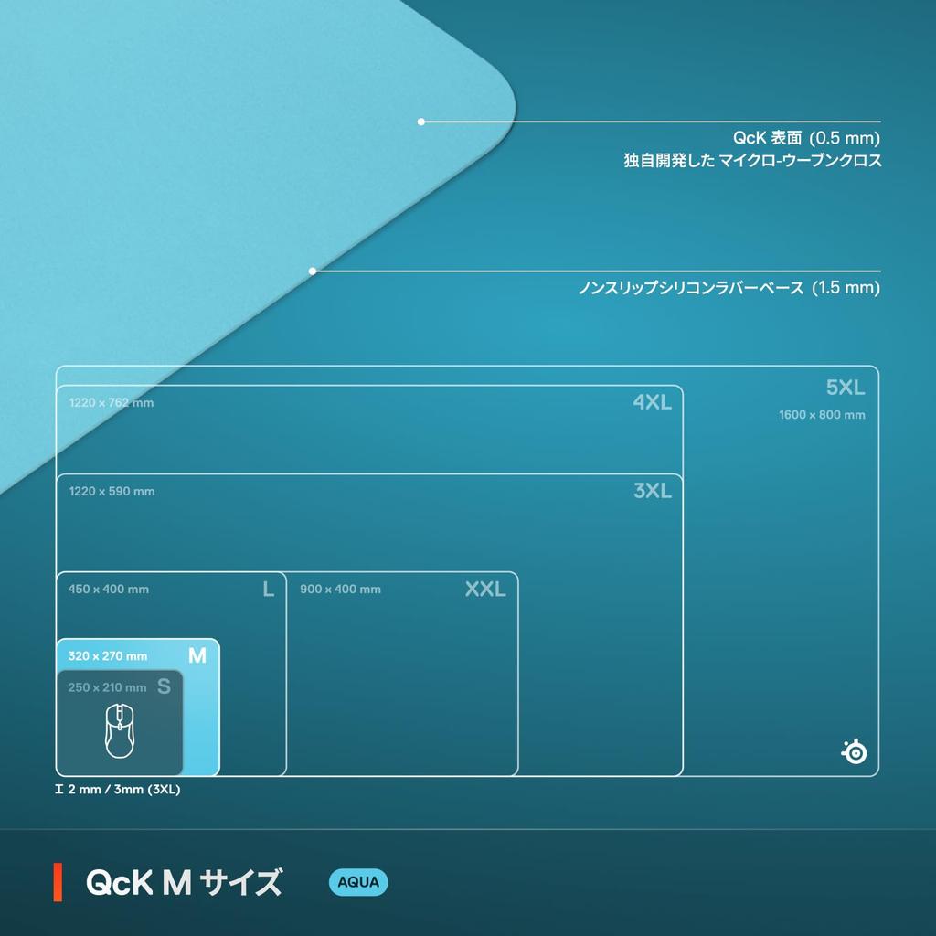 SteelSeries QcK Aqua Gaming Mouse Rubber 32cm x 27cm x Pad, Medium, 63459, Non-Slip Base, 0.2cm