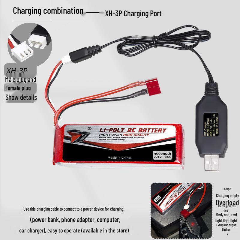 7.4V 4000mAh 35C High Discharge Lithium Battery for RC Cars, Drones, and Model Airplanes